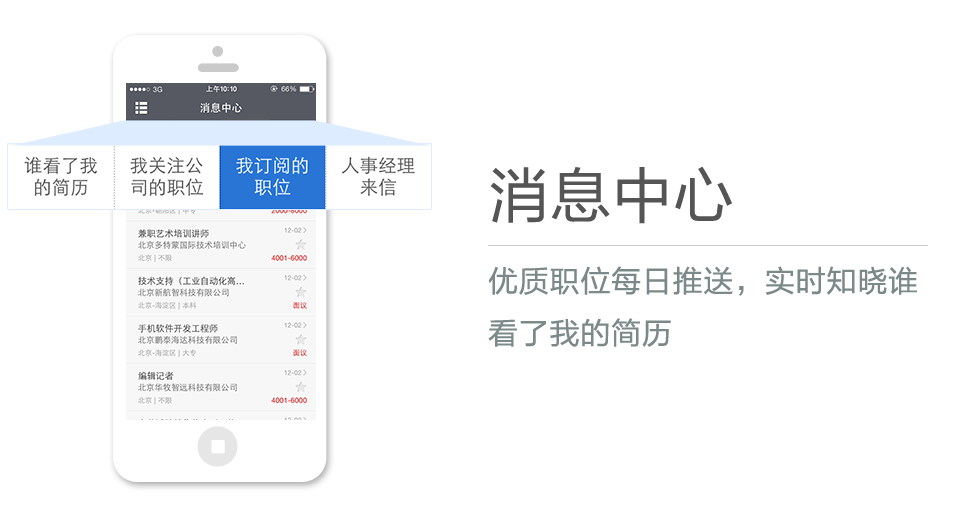 优质职位每日推送，实时知晓谁看了我的简历
